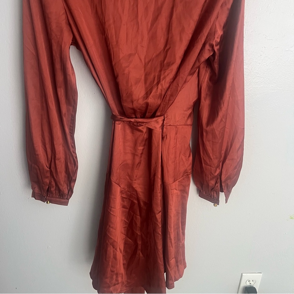 Club L London mini satin wrap dress in copper NWT US size 8 - Picture 7 of 12